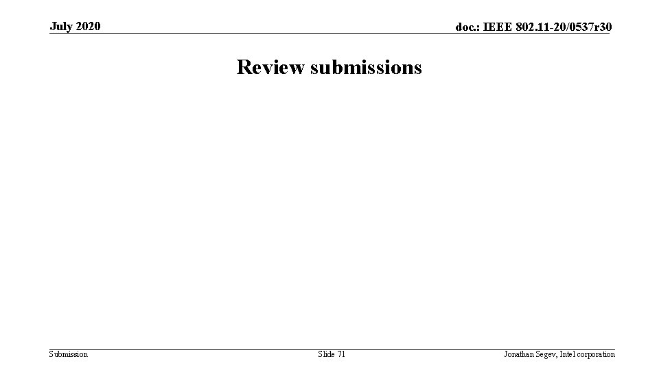 July 2020 doc. : IEEE 802. 11 -20/0537 r 30 Review submissions Submission Slide