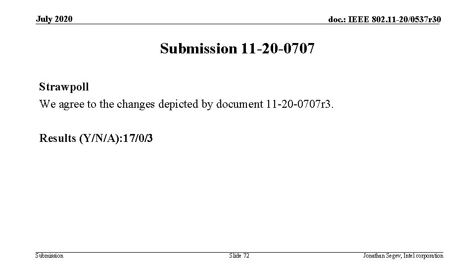 July 2020 doc. : IEEE 802. 11 -20/0537 r 30 Submission 11 -20 -0707