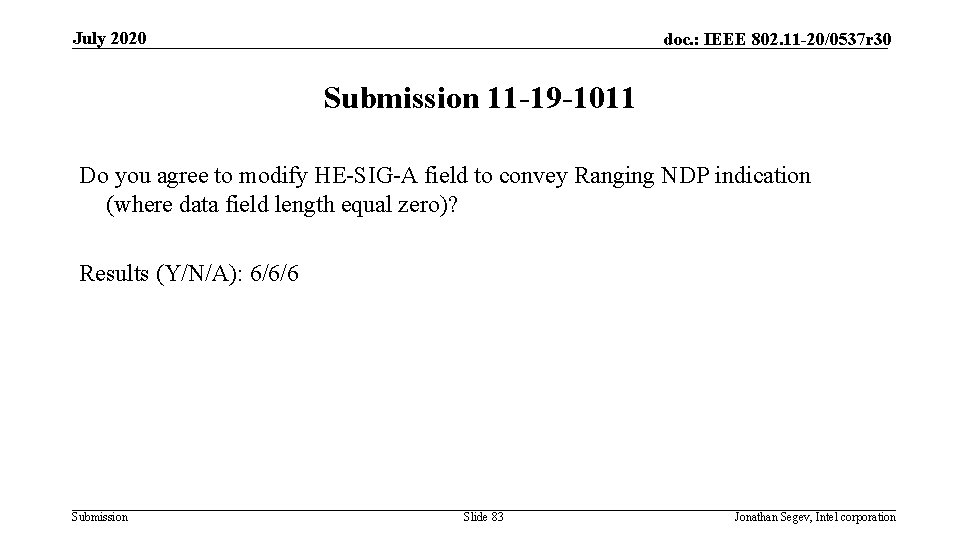 July 2020 doc. : IEEE 802. 11 -20/0537 r 30 Submission 11 -19 -1011