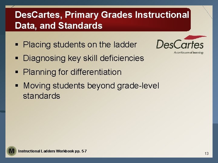 Des. Cartes, Primary Grades Instructional Data, and Standards § Placing students on the ladder