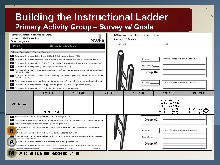 Building the Instructional Ladder Primary Activity Group – Survey w/ Goals R A M