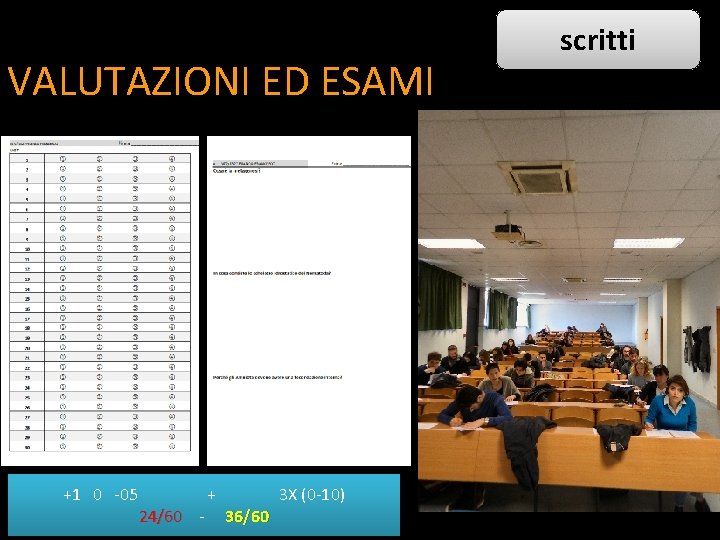 VALUTAZIONI ED ESAMI +1 0 -05 24/60 - + 36/60 3 X (0 -10)