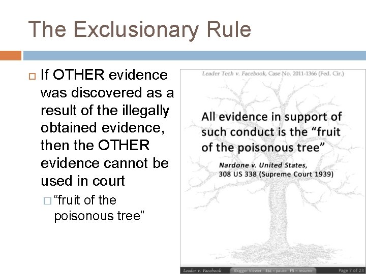 The Exclusionary Rule If OTHER evidence was discovered as a result of the illegally