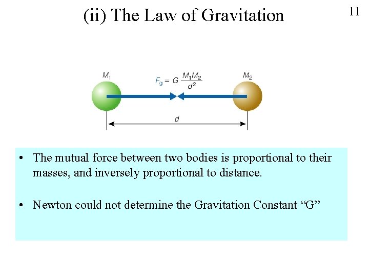(ii) The Law of Gravitation • The mutual force between two bodies is proportional (ii) The Law of Gravitation • The mutual force between two bodies is proportional