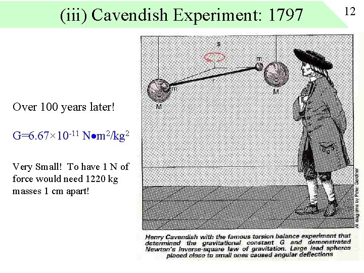 (iii) Cavendish Experiment: 1797 Over 100 years later! G=6. 67× 10 -11 N m (iii) Cavendish Experiment: 1797 Over 100 years later! G=6. 67× 10 -11 N m