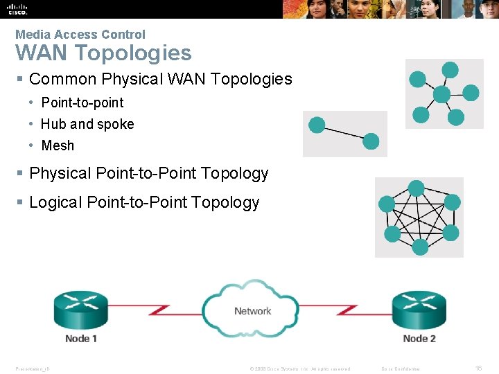 Media Access Control WAN Topologies § Common Physical WAN Topologies • Point-to-point • Hub