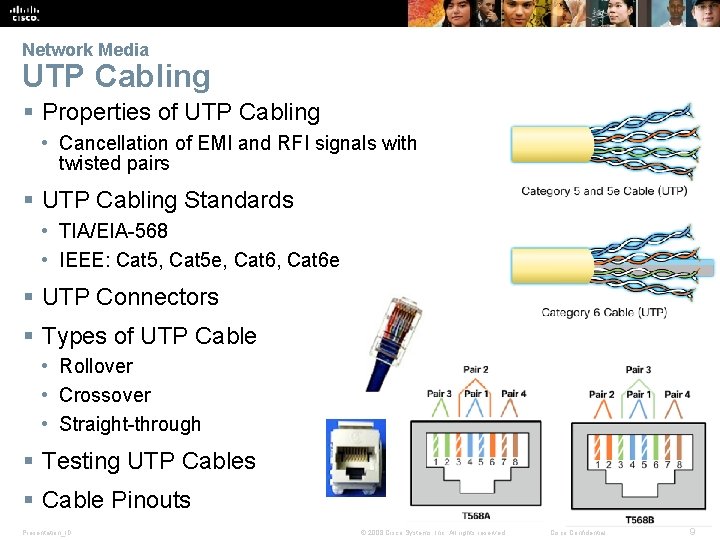 Network Media UTP Cabling § Properties of UTP Cabling • Cancellation of EMI and