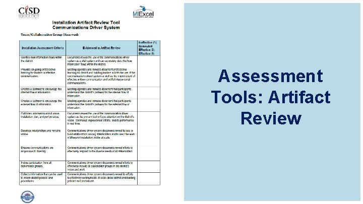 Assessment Tools: Artifact Review 