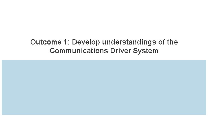 Outcome 1: Develop understandings of the Communications Driver System 