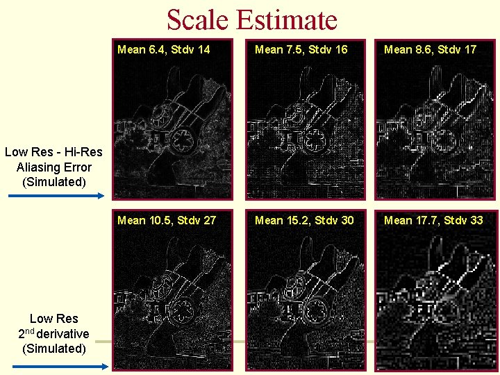 Scale Estimate Mean 6. 4, Stdv 14 Mean 7. 5, Stdv 16 Mean 8.