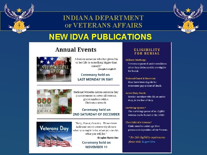 INDIANA DEPARTMENT OF VETERANS AFFAIRS NEW IDVA PUBLICATIONS 