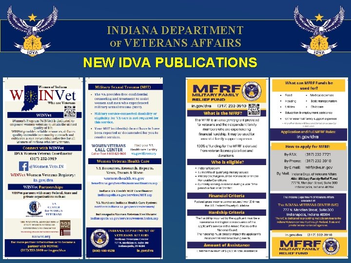 INDIANA DEPARTMENT OF VETERANS AFFAIRS NEW IDVA PUBLICATIONS 