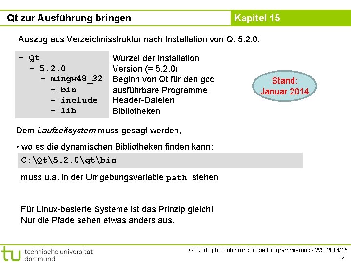 Qt zur Ausführung bringen Kapitel 15 Auszug aus Verzeichnisstruktur nach Installation von Qt 5.