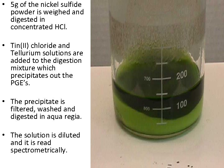  • 5 g of the nickel sulfide powder is weighed and digested in