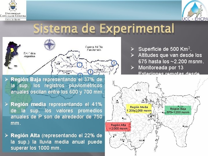 Sistema de Experimental Ø Superficie de 500 Km 2. Ø Altitudes que van desde