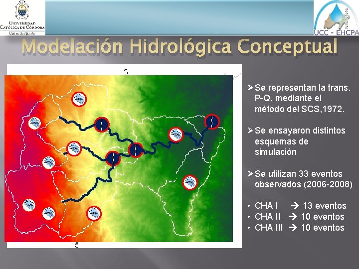 Modelación Hidrológica Conceptual ØSe representan la trans. P-Q, mediante el método del SCS, 1972.