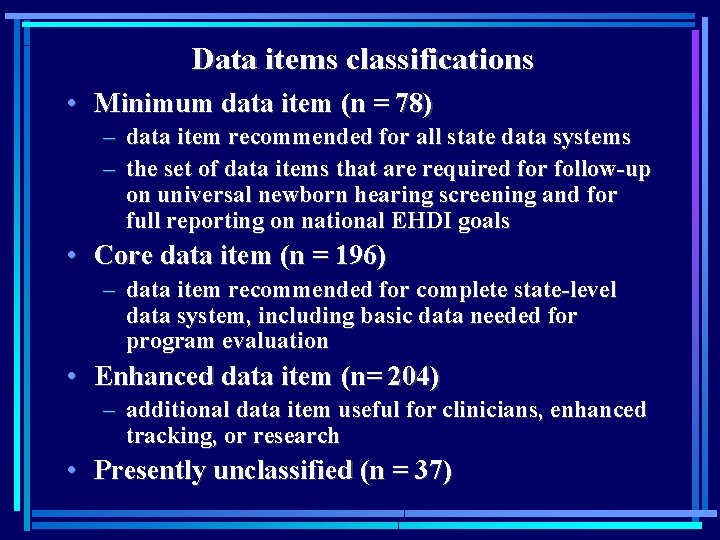 Data items classifications • Minimum data item (n = 78) – data item recommended