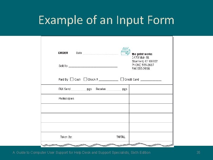 Example of an Input Form A Guide to Computer User Support for Help Desk