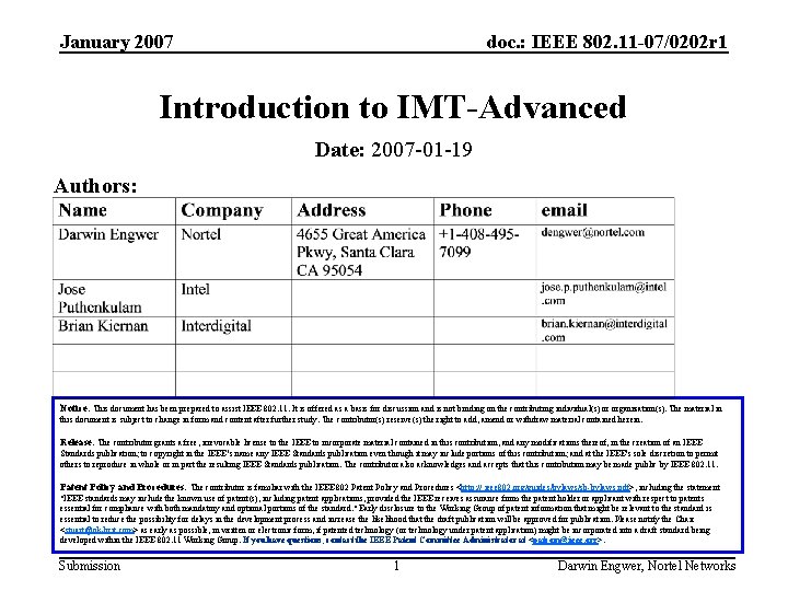January 2007 doc. : IEEE 802. 11 -07/0202 r 1 Introduction to IMT-Advanced Date: