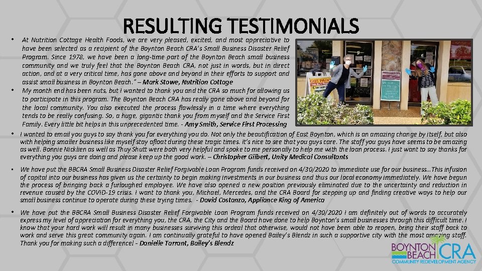  • • • RESULTING TESTIMONIALS At Nutrition Cottage Health Foods, we are very