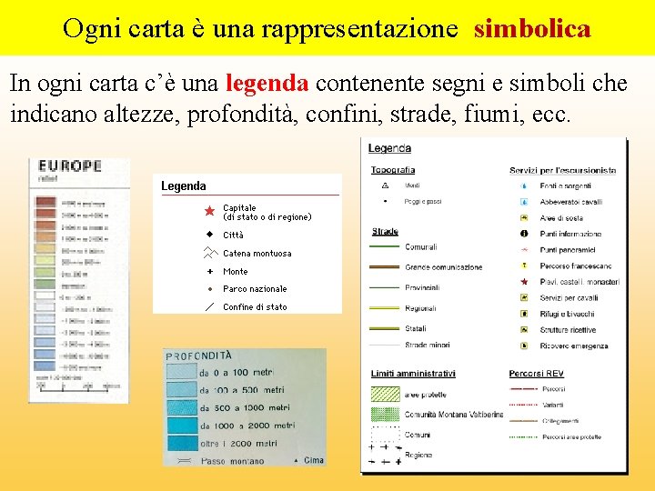 Ogni carta è una rappresentazione simbolica In ogni carta c’è una legenda contenente segni