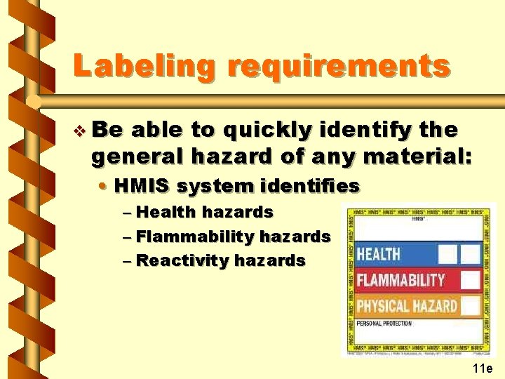 Labeling requirements v Be able to quickly identify the general hazard of any material: Labeling requirements v Be able to quickly identify the general hazard of any material: