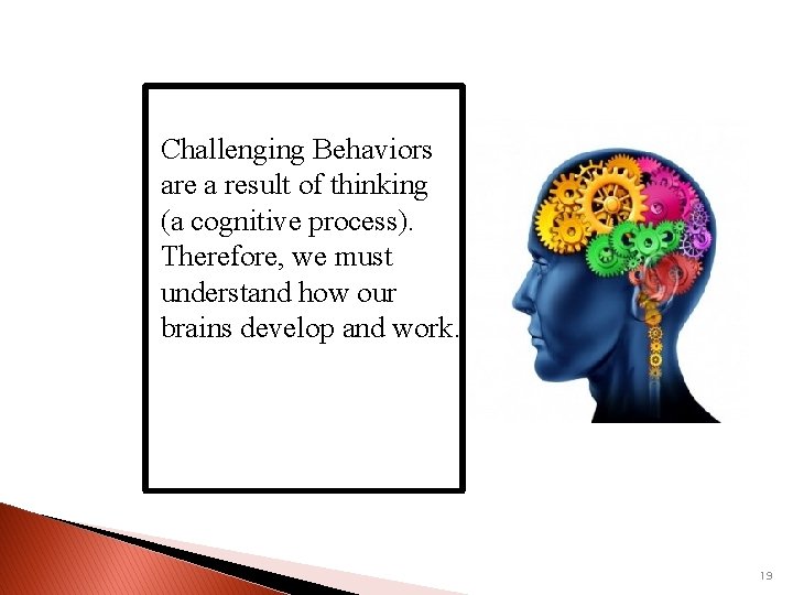 Challenging Behaviors are a result of thinking (a cognitive process). Therefore, we must understand