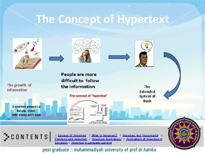 The Concept of Hypertext The growth of Information People are more difficult to follow