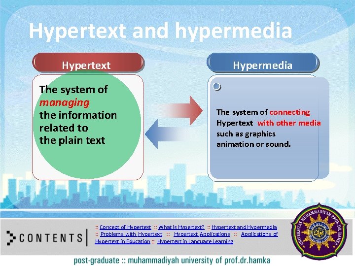 Hypertext and hypermedia Hypertext The system of managing the information related to the plain