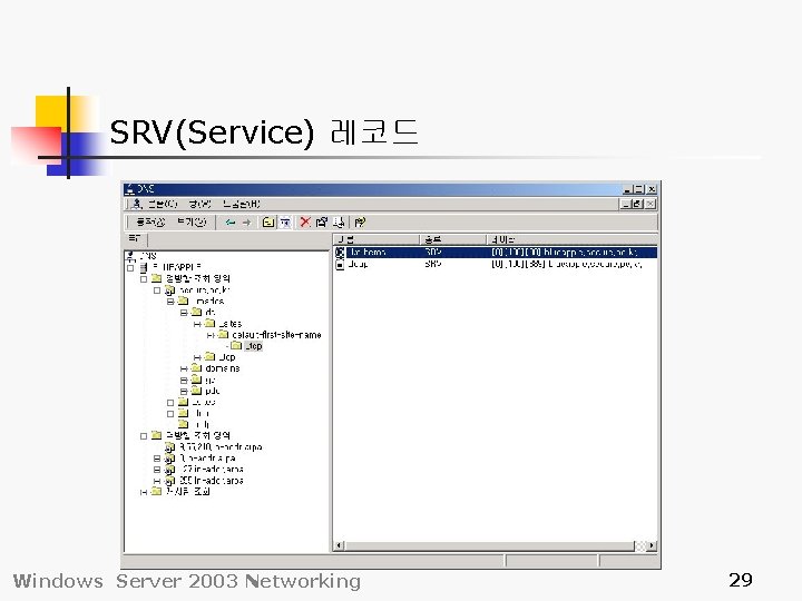 SRV(Service) 레코드 Windows Server 2003 Networking 29 