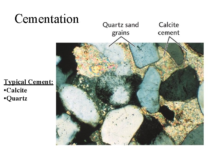 Cementation Typical Cement: • Calcite • Quartz 