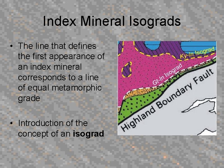 Index Mineral Isograds • The line that defines the first appearance of an index