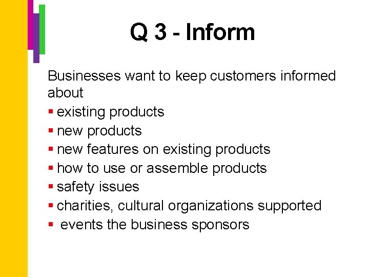 Q 3 - Inform Businesses want to keep customers informed about § existing products