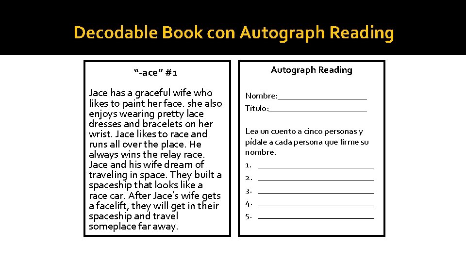 Decodable Book con Autograph Reading “-ace” #1 Jace has a graceful wife who likes