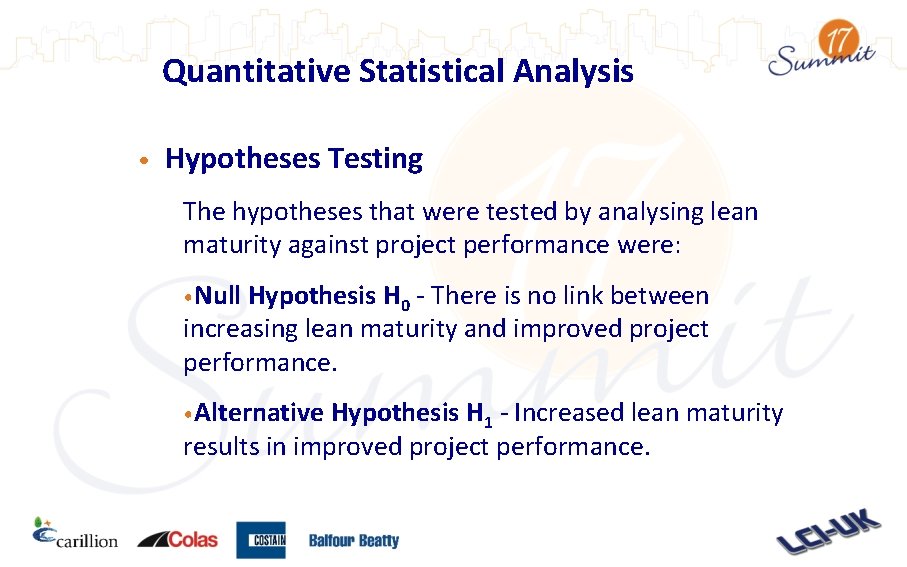 Quantitative Statistical Analysis • Hypotheses Testing The hypotheses that were tested by analysing lean Quantitative Statistical Analysis • Hypotheses Testing The hypotheses that were tested by analysing lean