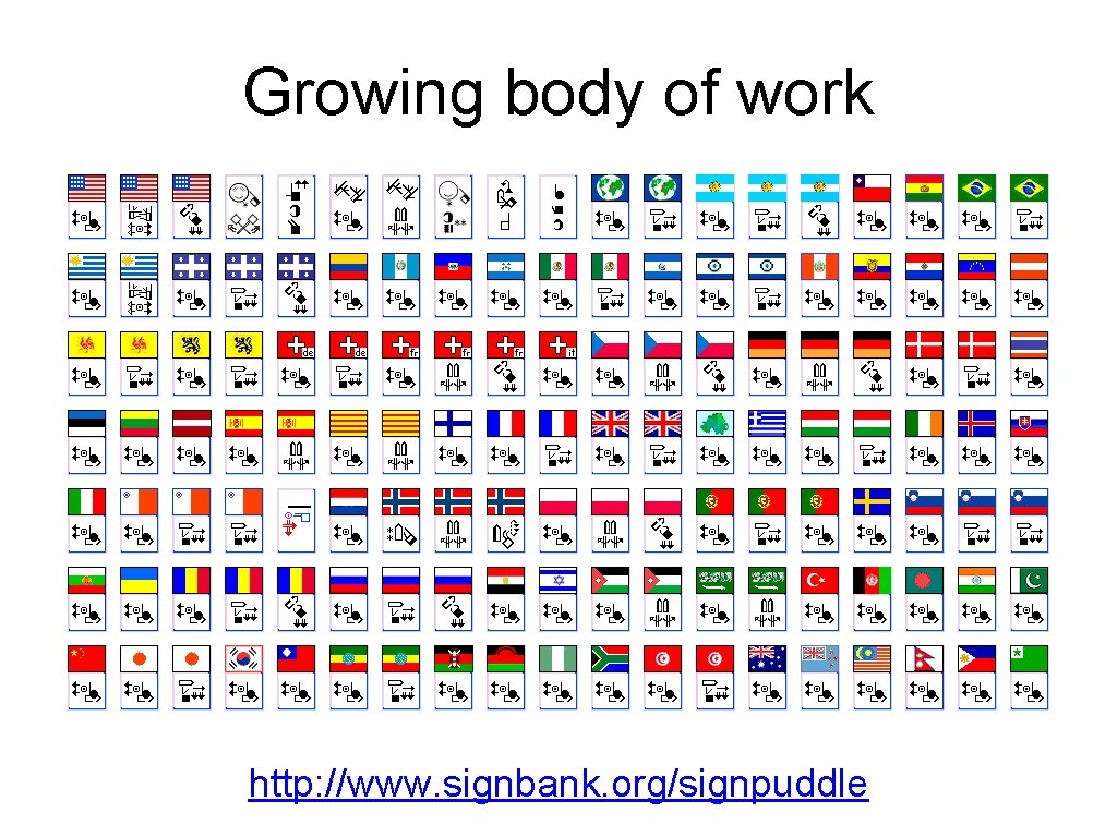 Growing body of work http: //www. signbank. org/signpuddle 