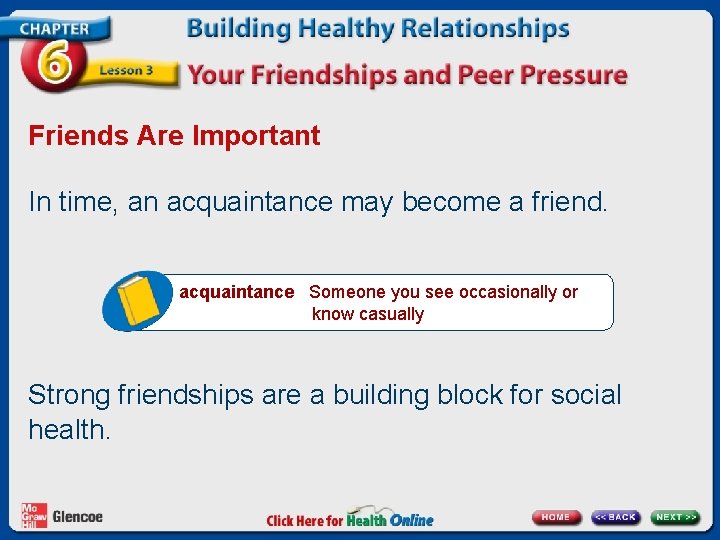 Chapter 6 Building Healthy Relationships Lesson 3 Your