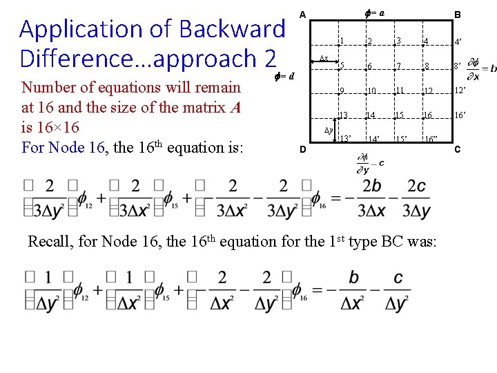 Application of Backward Difference…approach 2 Number of equations will remain at 16 and the