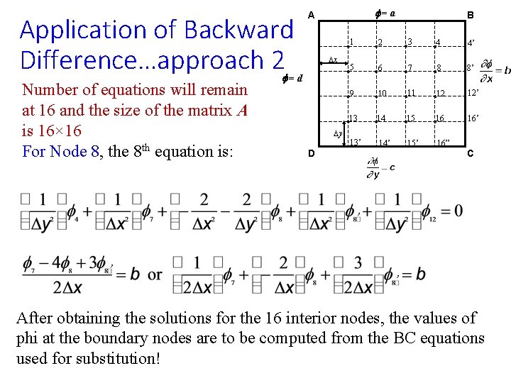 Application of Backward Difference…approach 2 Number of equations will remain at 16 and the