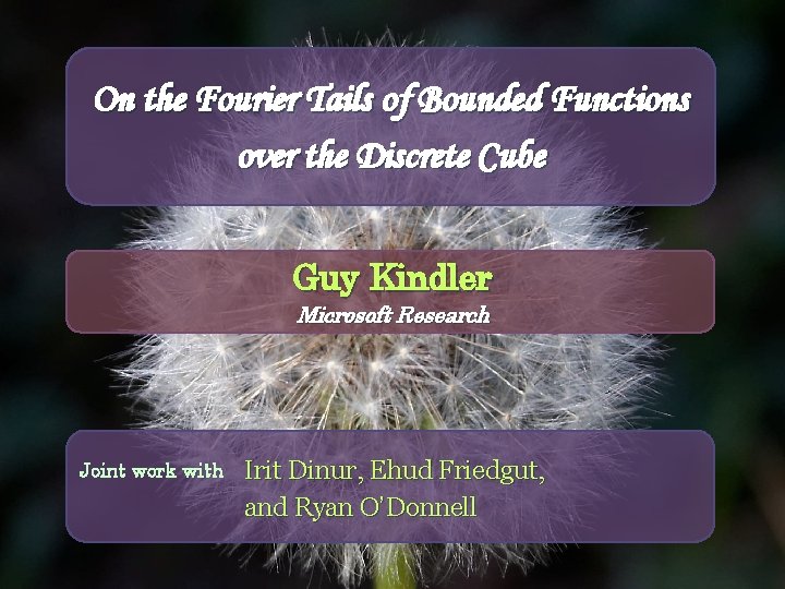 On the Fourier Tails of Bounded Functions over the Discrete Cube Guy Kindler Microsoft