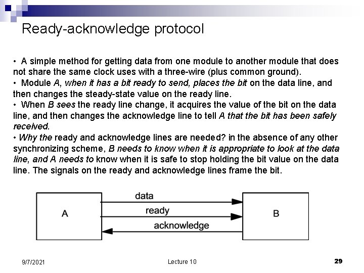 Ready-acknowledge protocol • A simple method for getting data from one module to another