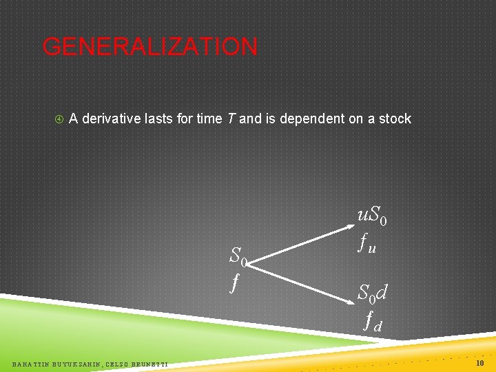 GENERALIZATION A derivative lasts for time T and is dependent on a stock S