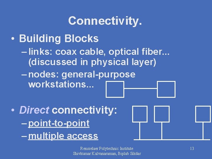 Connectivity. • Building Blocks – links: coax cable, optical fiber. . . (discussed in