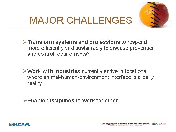 MAJOR CHALLENGES ØTransform systems and professions to respond more efficiently and sustainably to disease MAJOR CHALLENGES ØTransform systems and professions to respond more efficiently and sustainably to disease