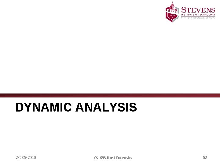 DYNAMIC ANALYSIS 2/236/2013 CS-695 Host Forensics 62 