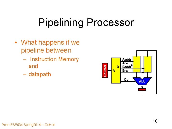 Pipelining Processor • What happens if we pipeline between – Instruction Memory and –