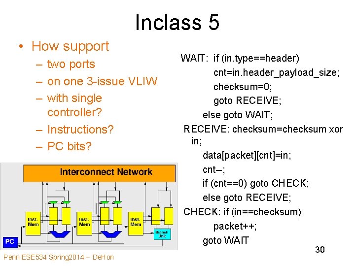 Inclass 5 • How support – two ports – on one 3 -issue VLIW