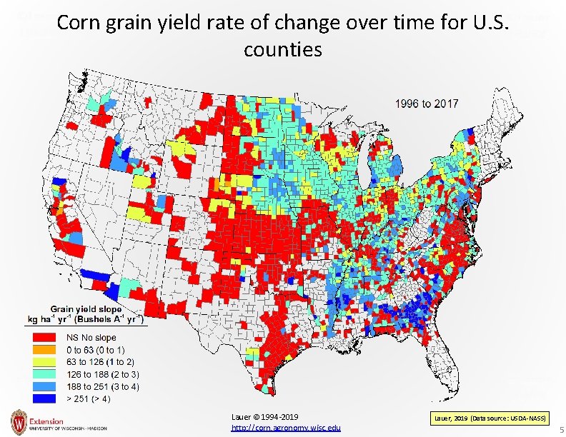 Corn grain yield rate of change over time for U. S. counties Lauer ©