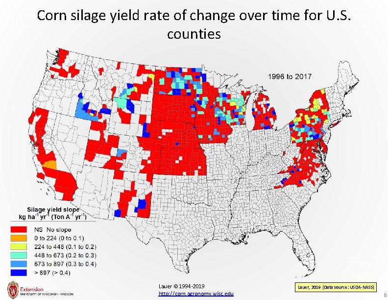 Corn silage yield rate of change over time for U. S. counties Lauer ©