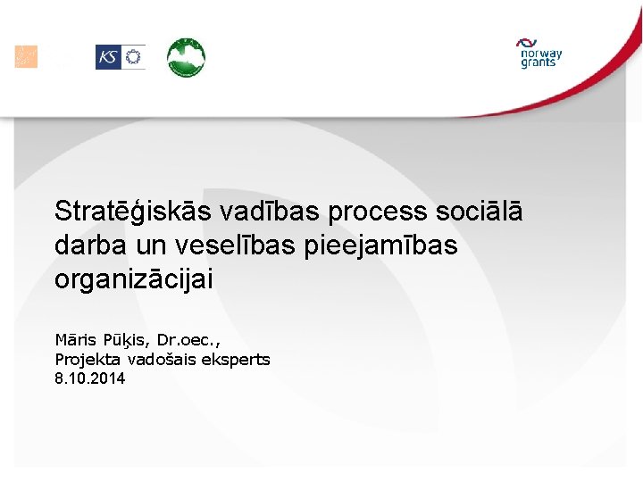 Stratēģiskās vadības process sociālā darba un veselības pieejamības organizācijai Māris Pūķis, Dr. oec. ,
